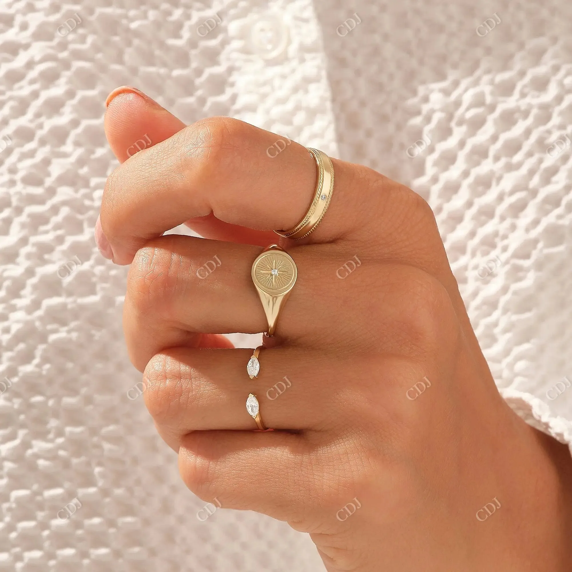 0.01CT Round Lab Grown Diamond Compass Signet Ring