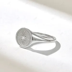 0.01CT Round Lab Grown Diamond Compass Signet Ring