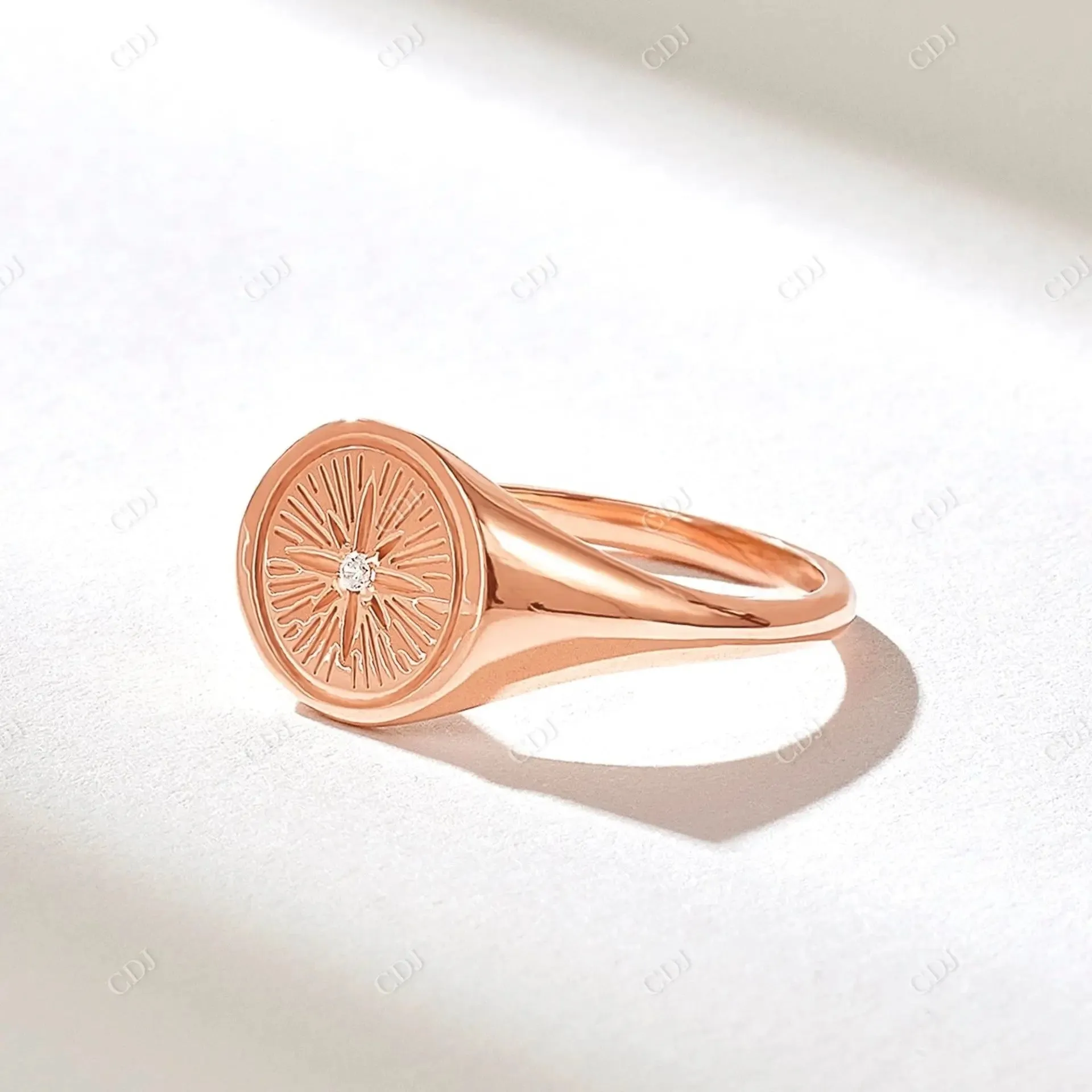0.01CT Round Lab Grown Diamond Compass Signet Ring