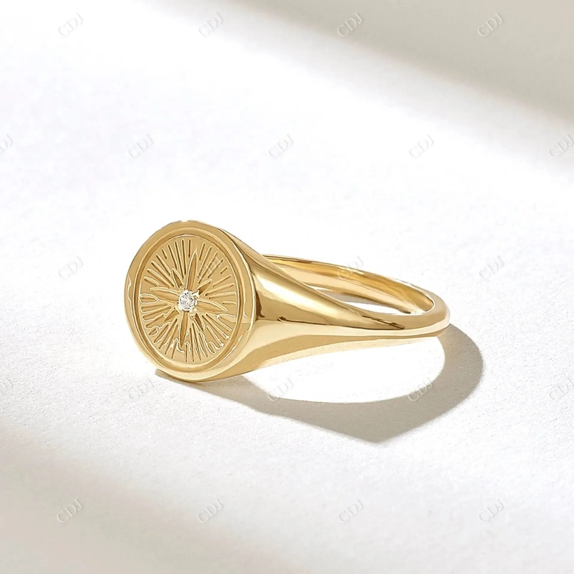 0.01CT Round Lab Grown Diamond Compass Signet Ring