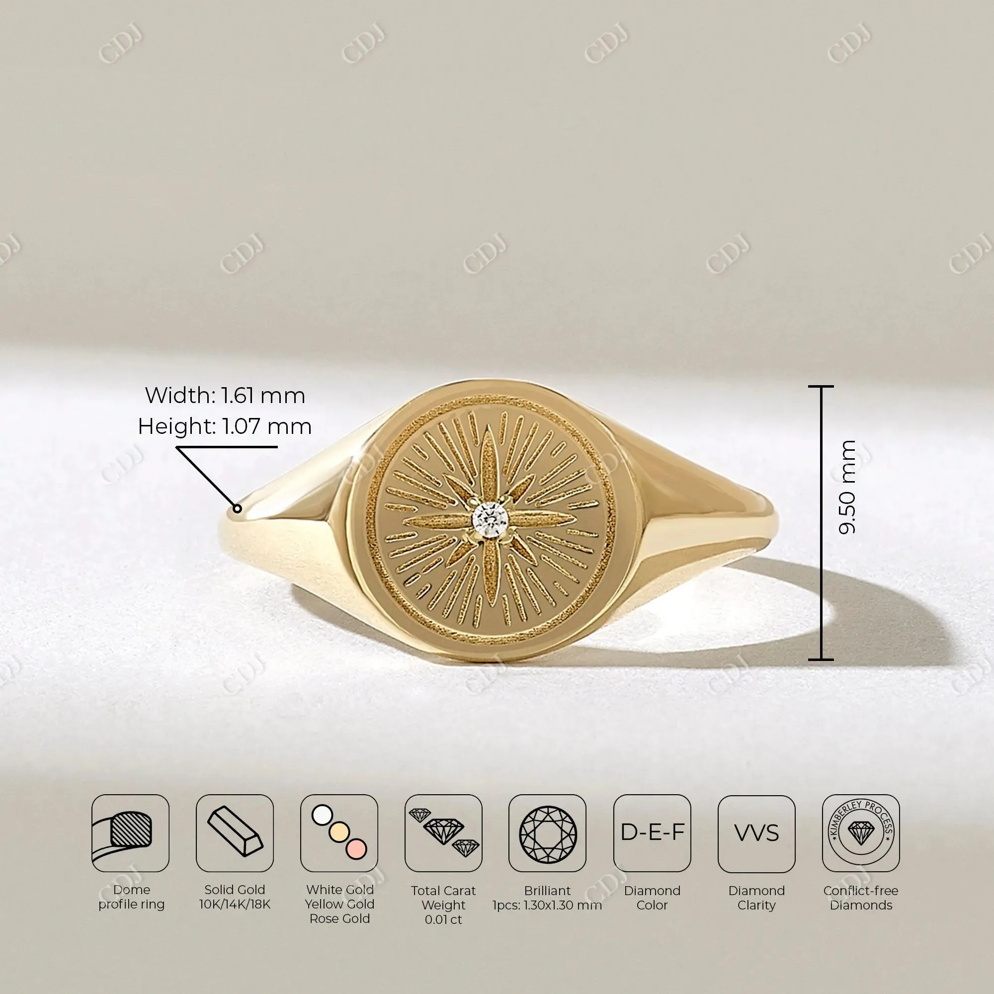 0.01CT Round Lab Grown Diamond Compass Signet Ring