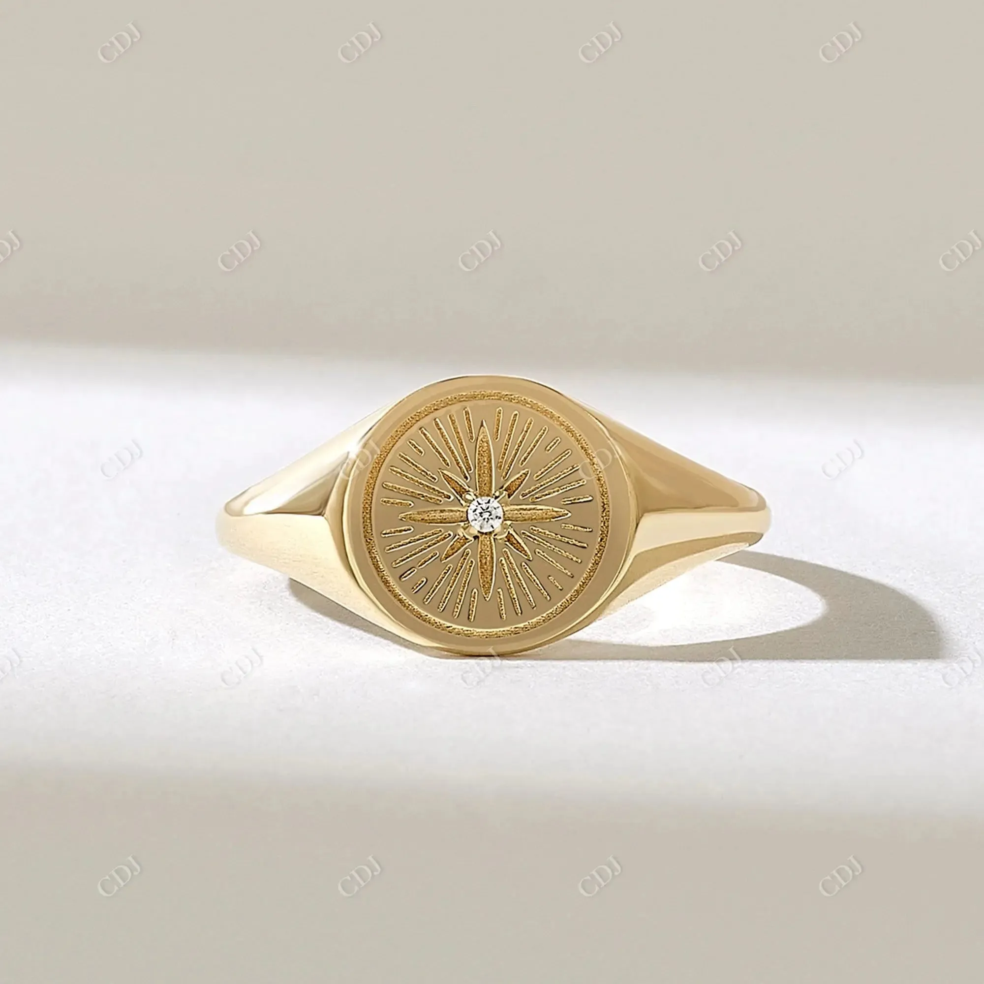 0.01CT Round Lab Grown Diamond Compass Signet Ring