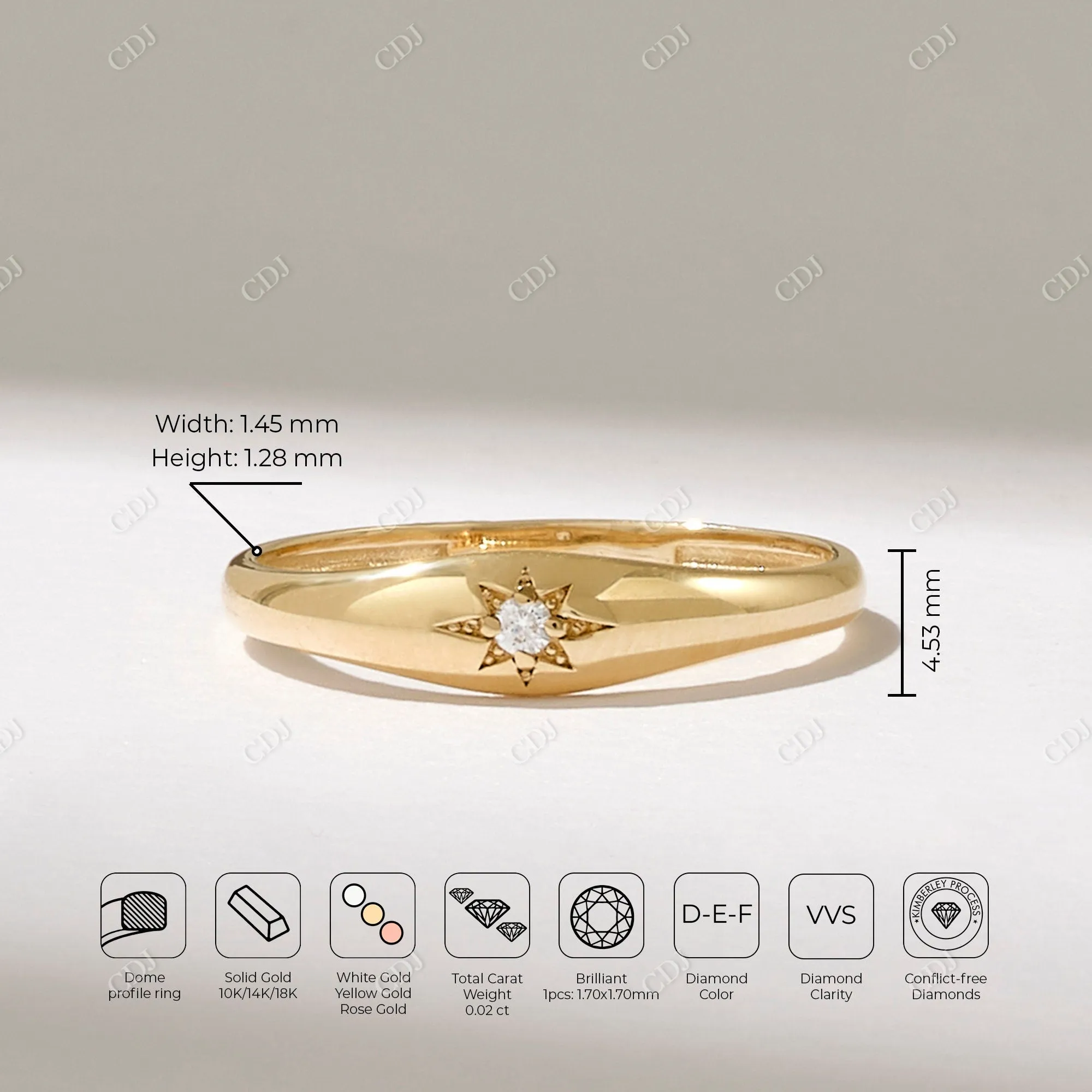 0.02CT  Real Diamond Iconic Star Signet Ring