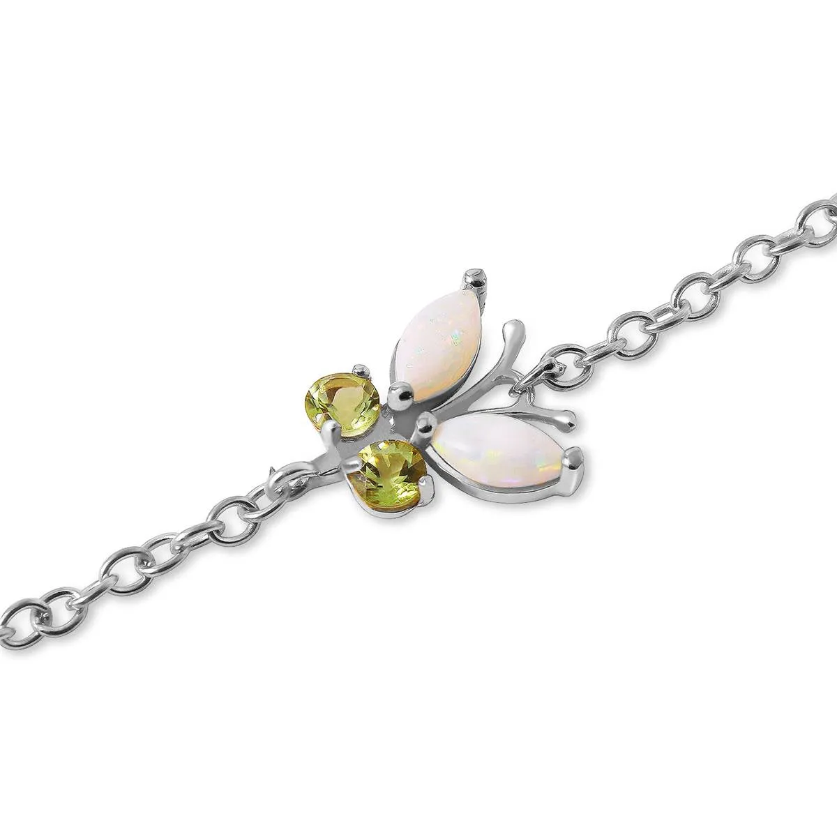 0.6 Carat 14K Solid White Gold Gem Of An Experience Opal Peridot Bracelet