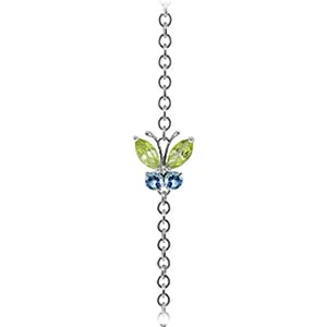 0.6 Carat 14K Solid White Gold Going To Pieces Peridot Blue Topaz Bracelet