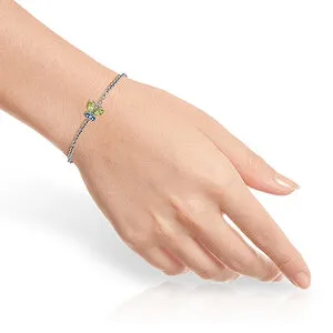 0.6 Carat 14K Solid White Gold Going To Pieces Peridot Blue Topaz Bracelet