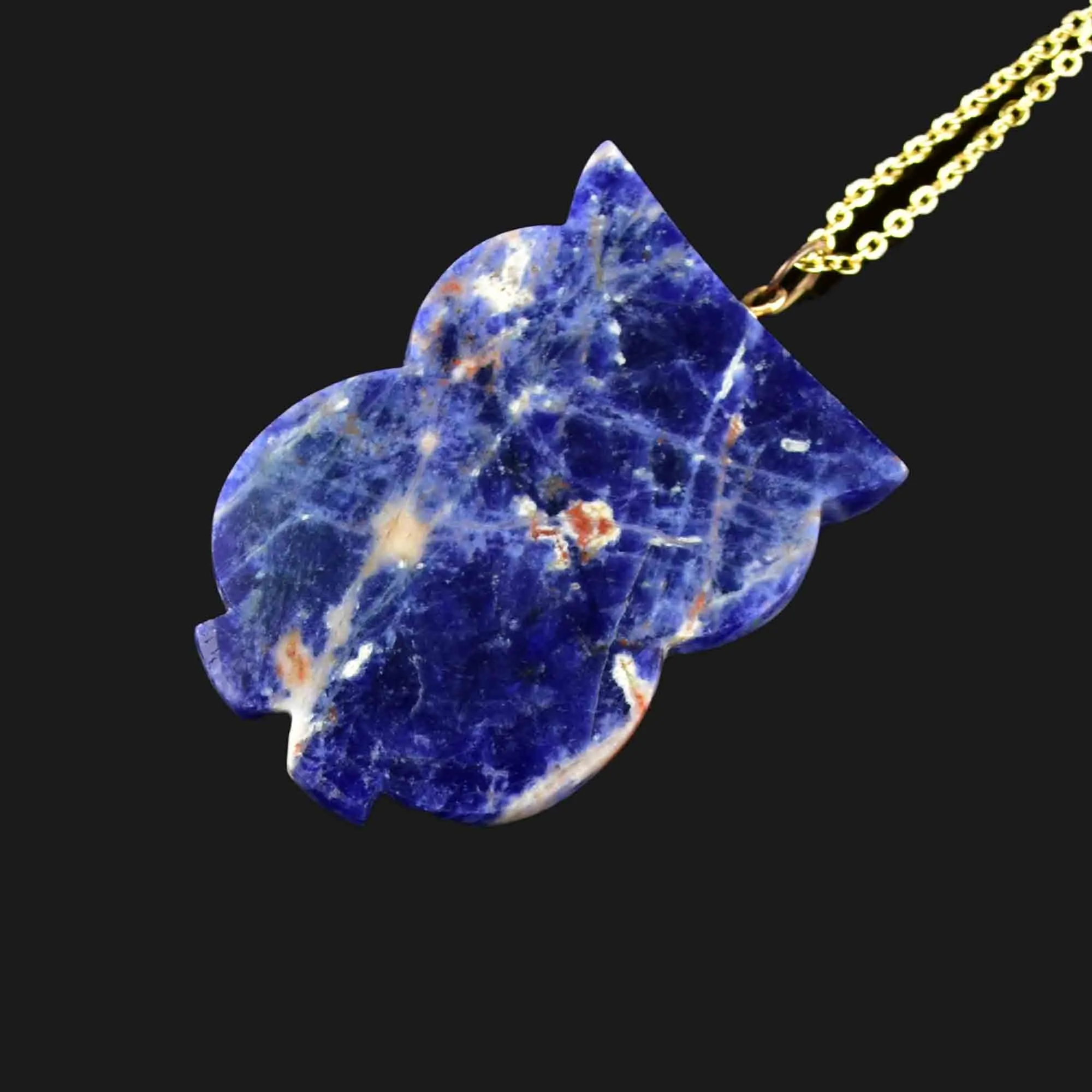 14K Gold Carved Lapis Lazuli Owl Pendant