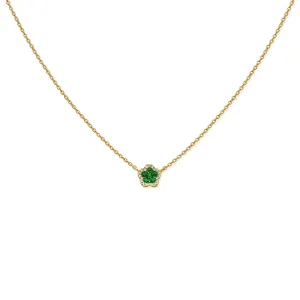 14K Gold Emerald & Diamond Flower Necklace