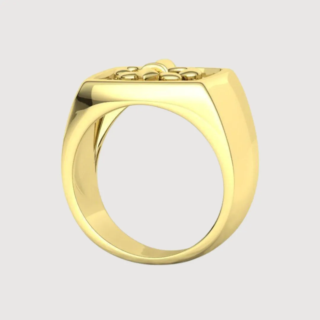 14k Gold Fleur-de-Lis Signet Ring - Cushion Top Design for Men