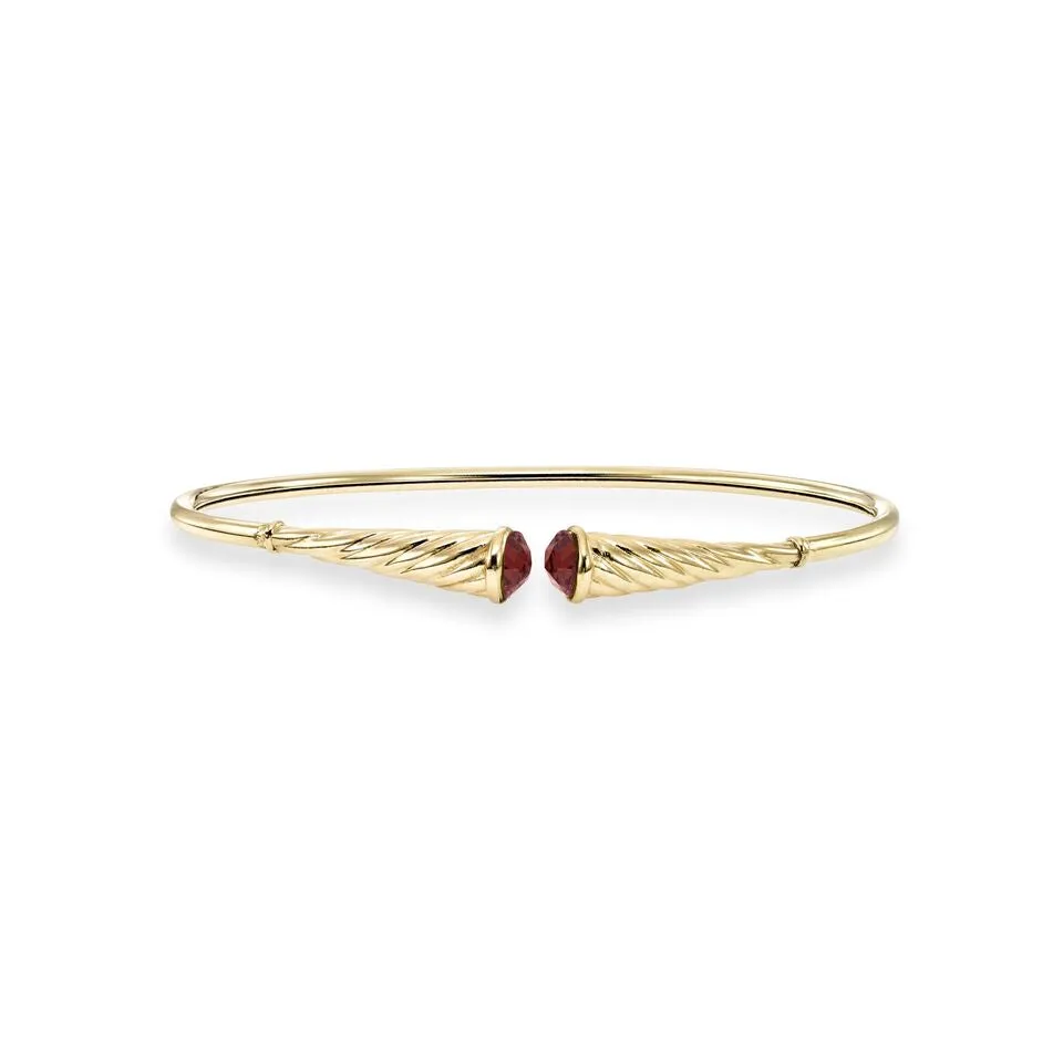 14K Gold Garnet Bangle Bracelet