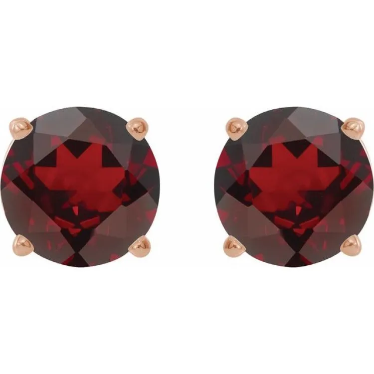 14K Rose 7 mm Natural Mozambique Garnet Stud Earrings