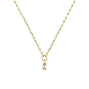14k Small Square Oval Link Chain With Emerald Cut Diamond Necklace