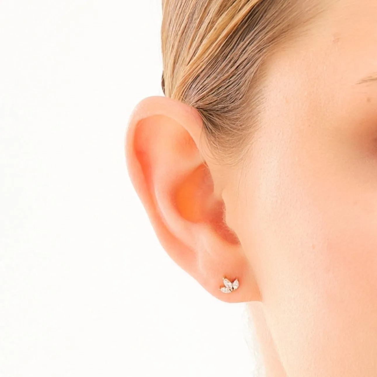 14K Solid Gold Floral Diamond Studs