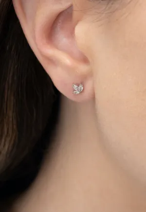 14K Solid Gold Floral Diamond Studs