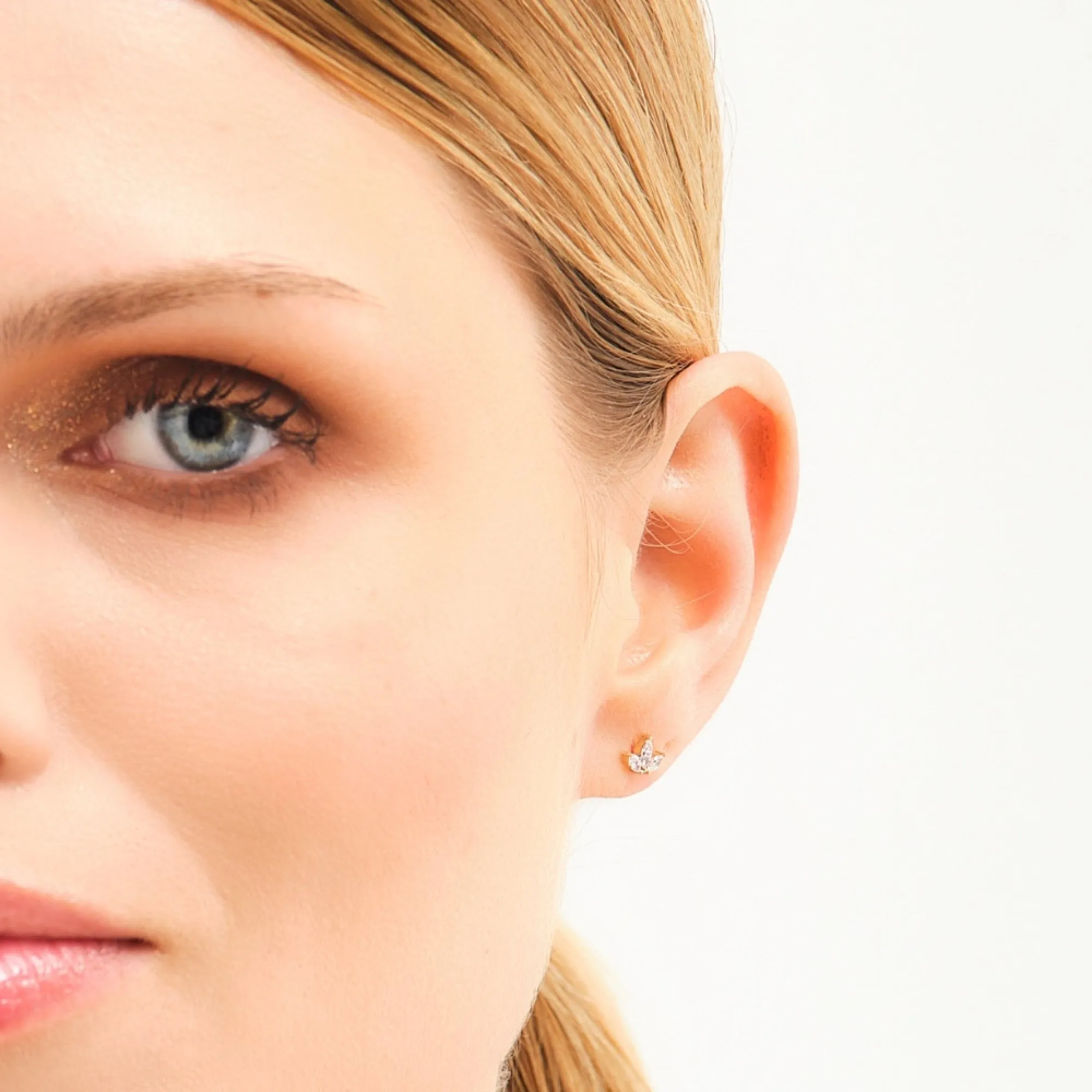 14K Solid Gold Floral Diamond Studs