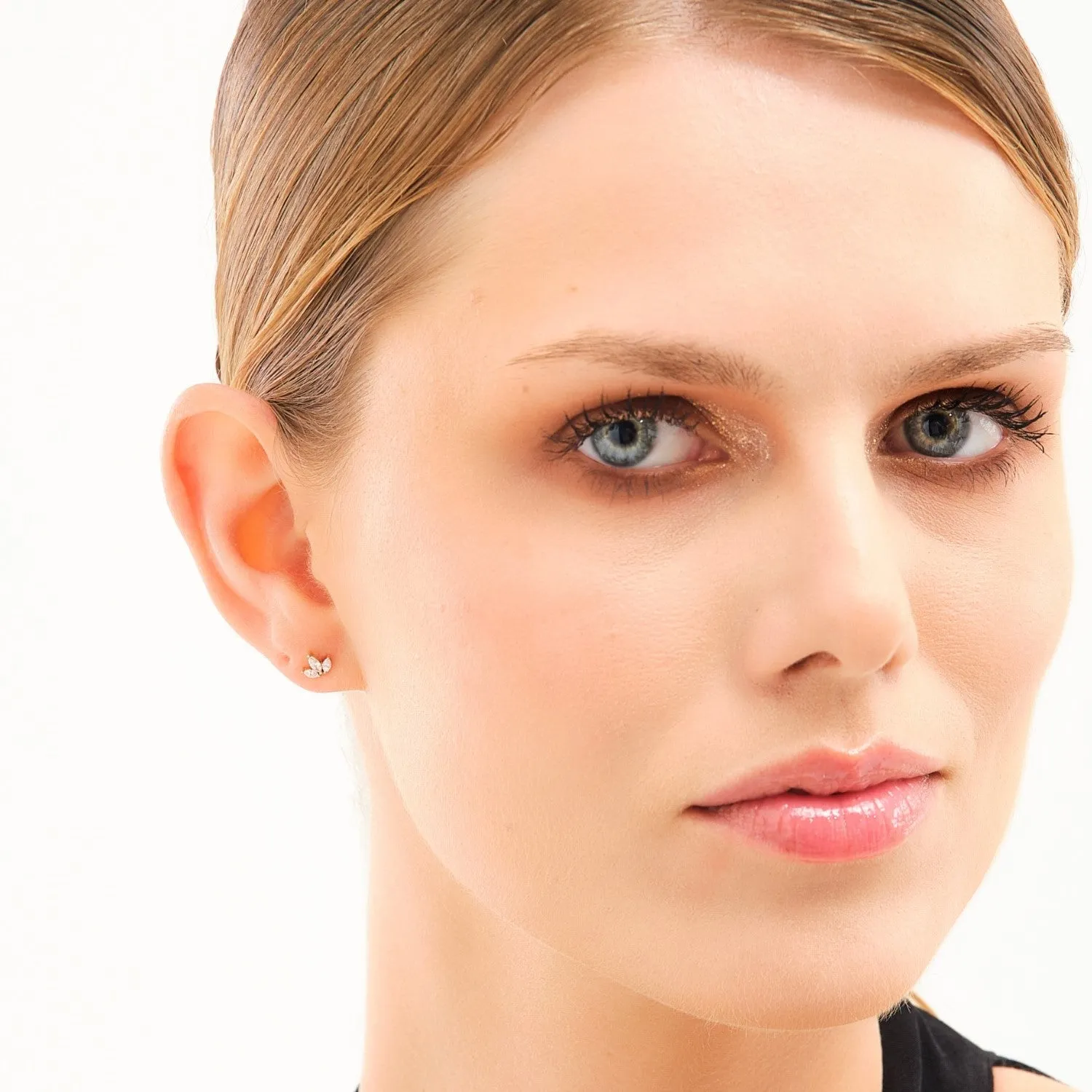14K Solid Gold Floral Diamond Studs