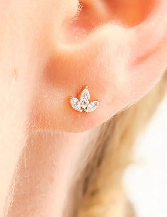 14K Solid Gold Floral Diamond Studs