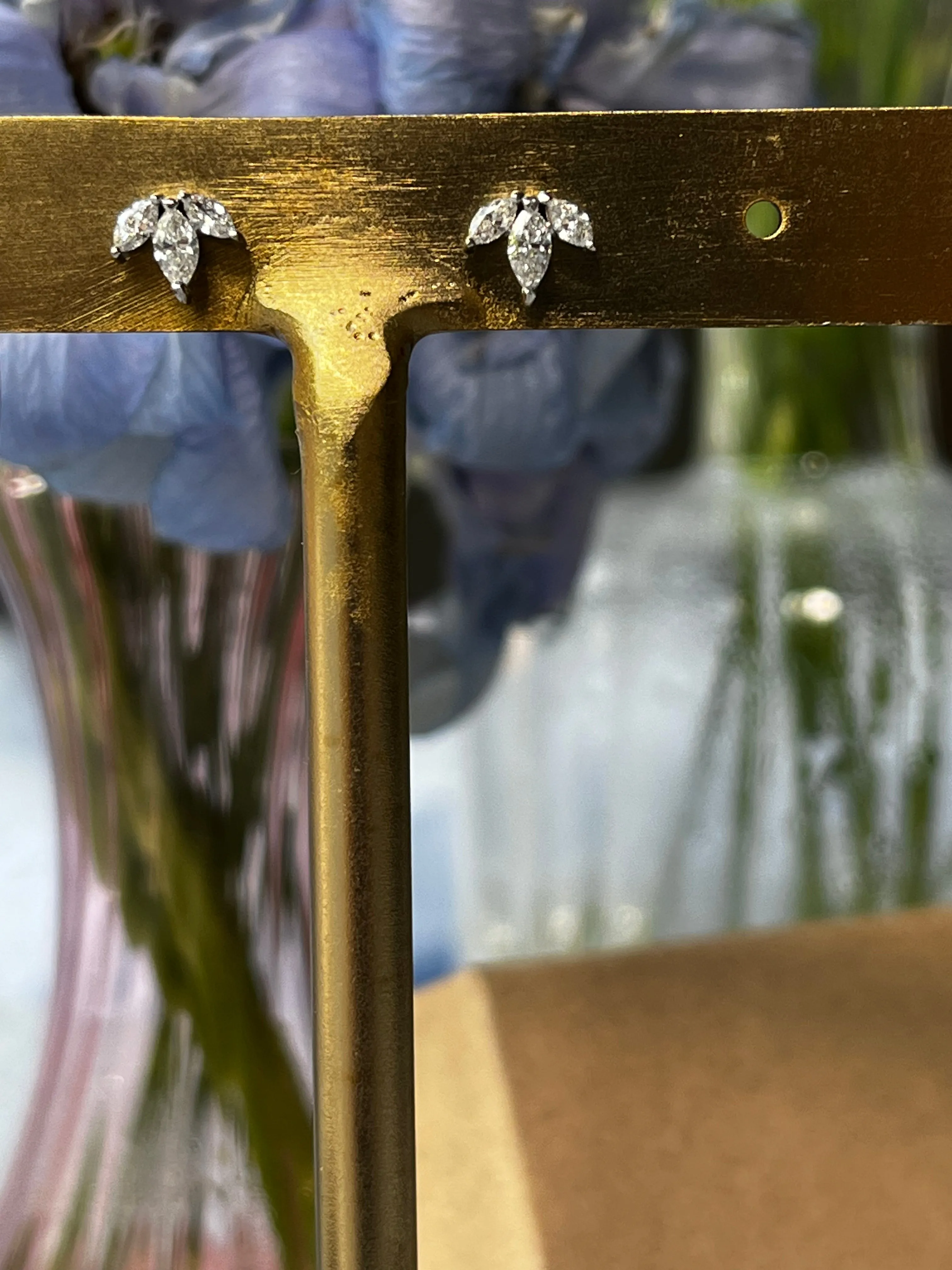 14K Solid Gold Floral Diamond Studs