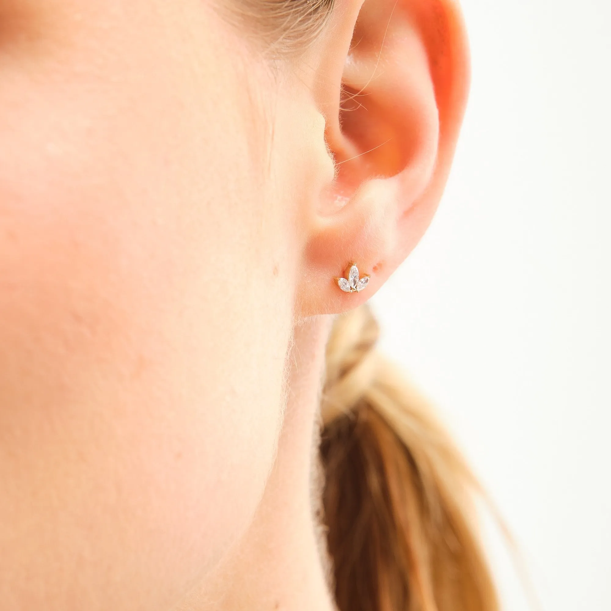 14K Solid Gold Floral Diamond Studs