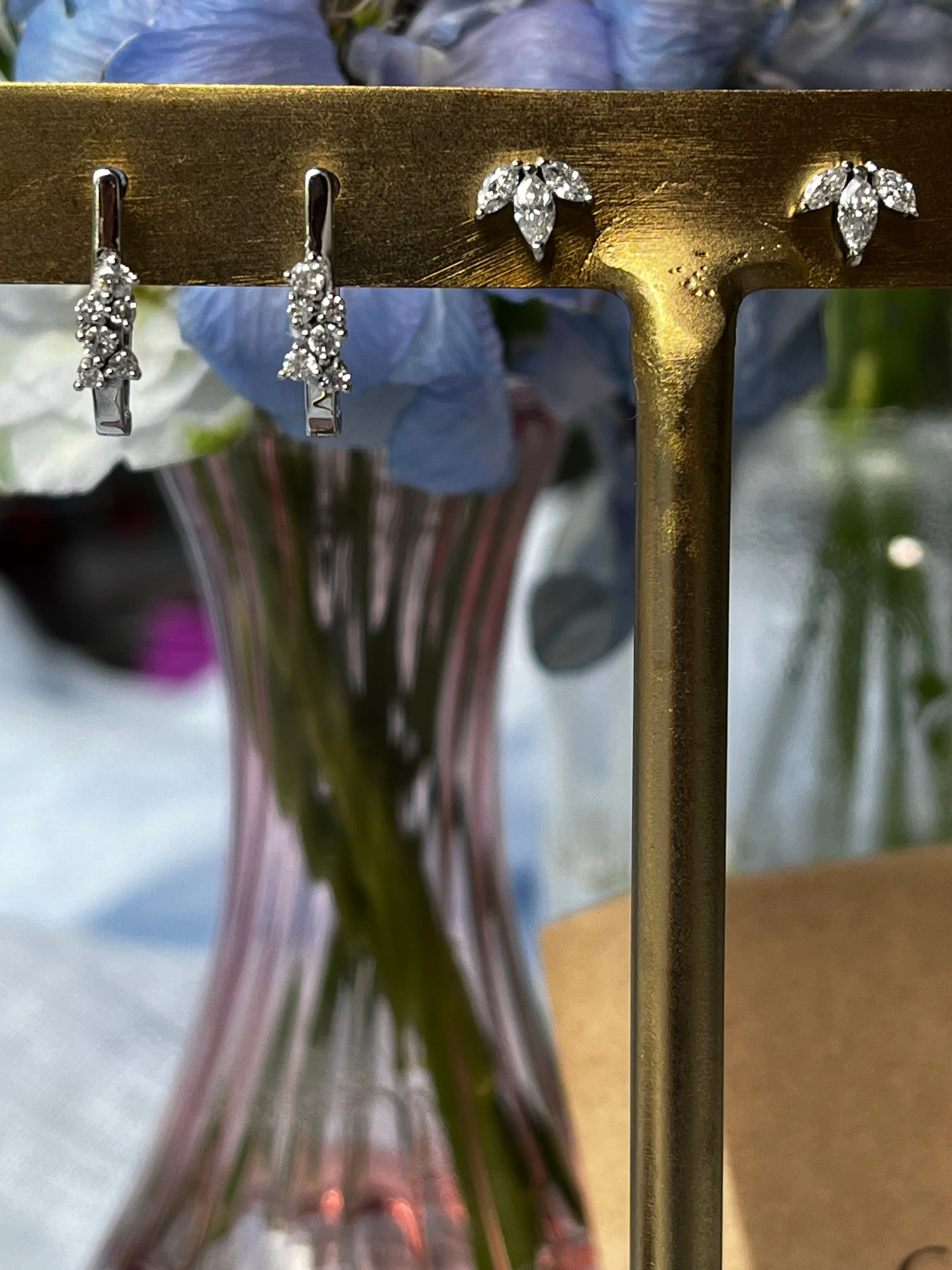 14K Solid Gold Floral Diamond Studs