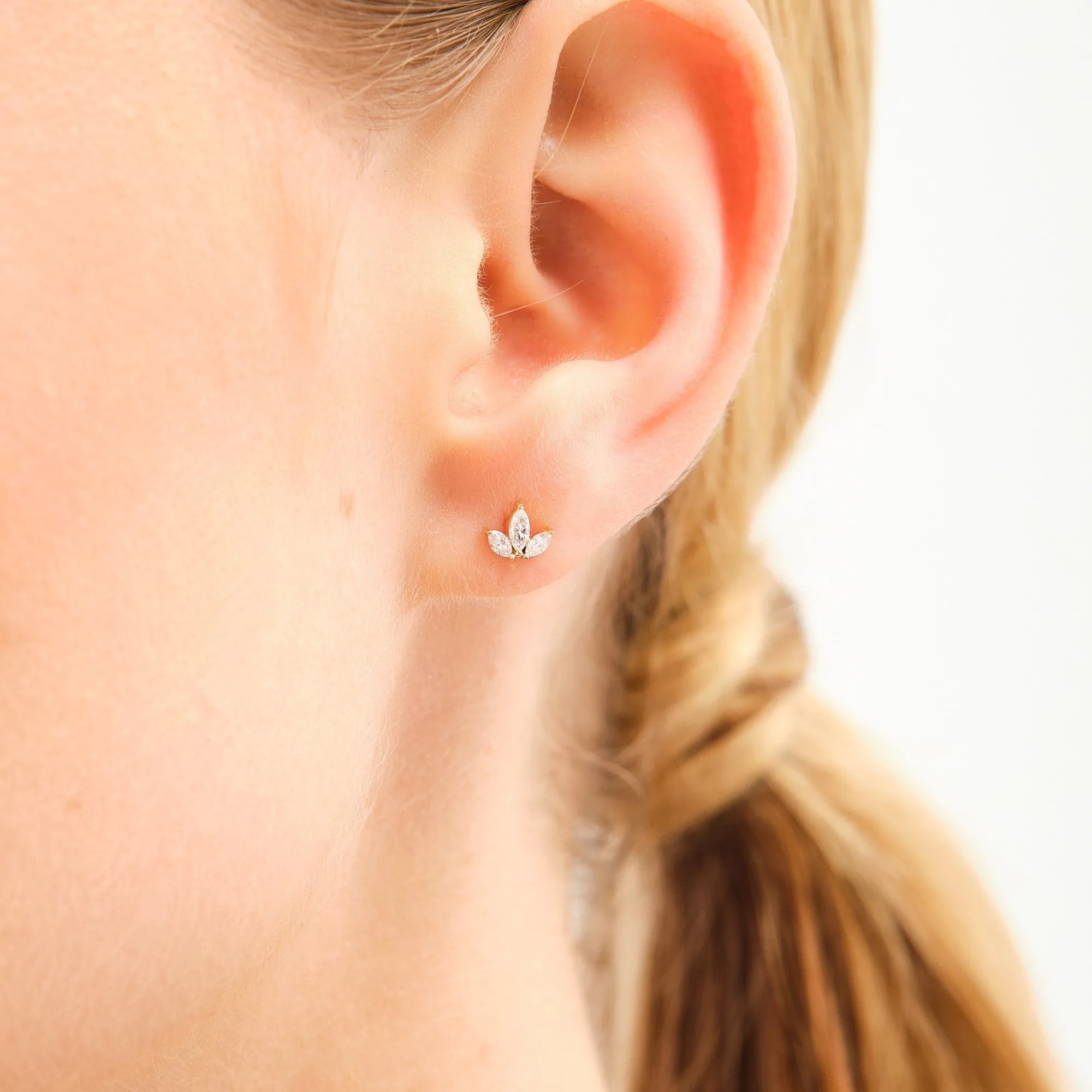 14K Solid Gold Floral Diamond Studs