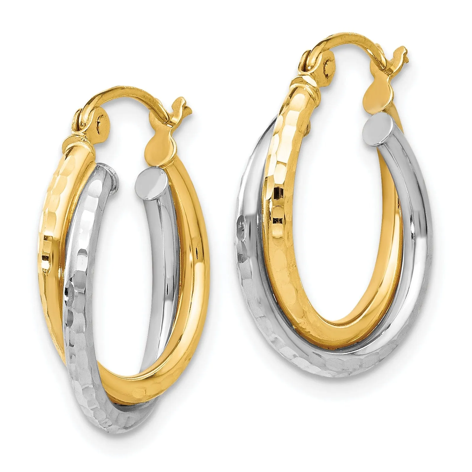 14k Two tone Diamond cut Hinged Hoop Earrings