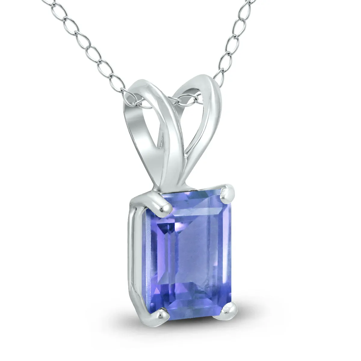 14K White Gold 5X3Mm Emerald Shaped Tanzanite Pendant