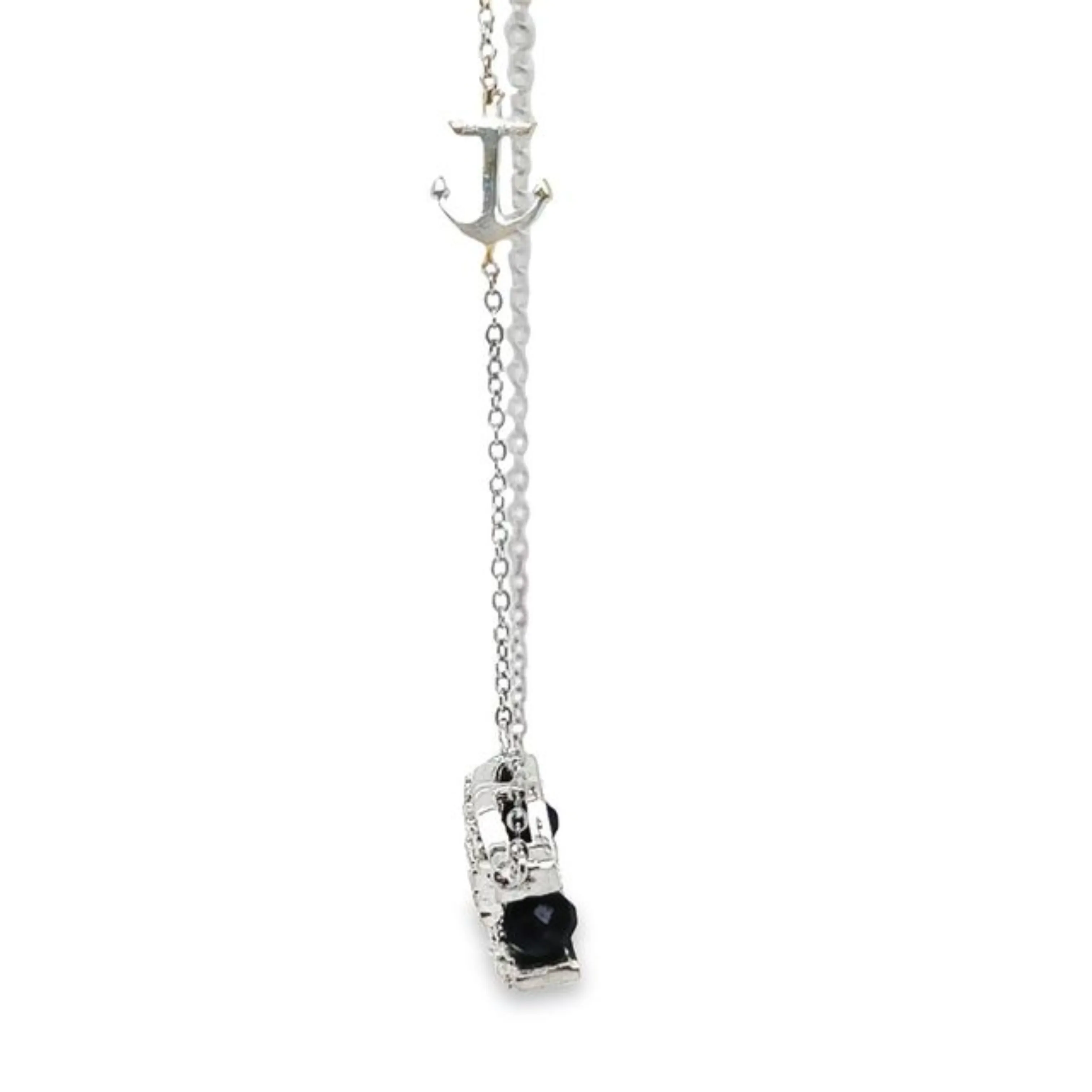 14k White Gold Diamond Pendant With Blue Sapphire Anchor