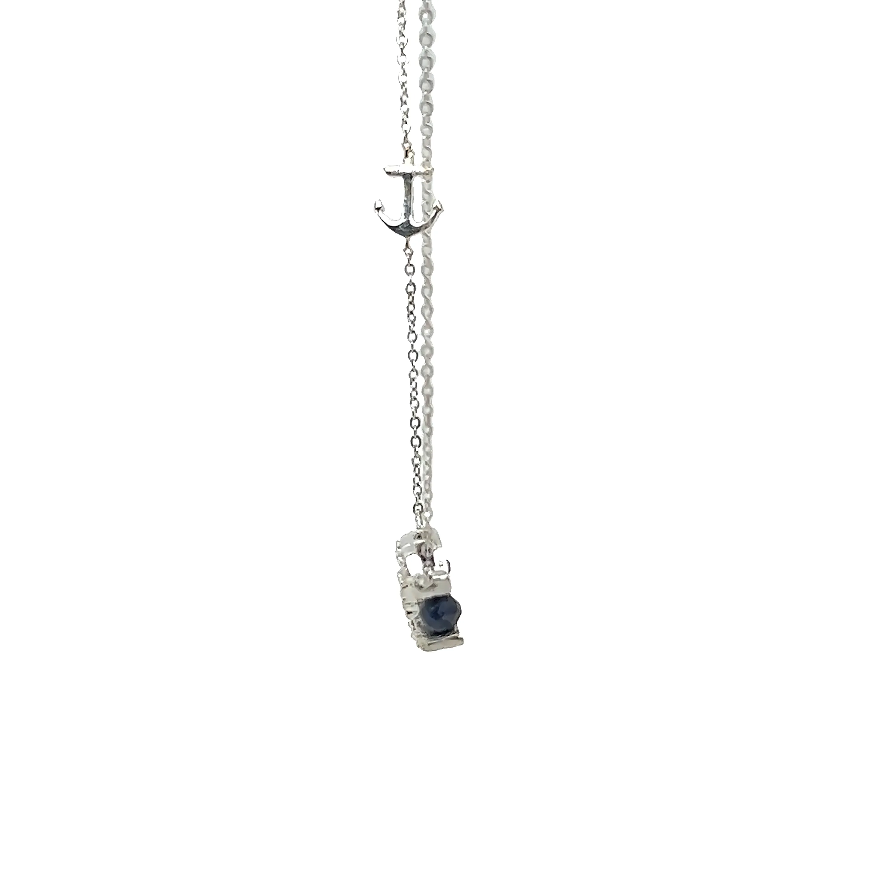 14k White Gold Diamond Pendant With Blue Sapphire Anchor