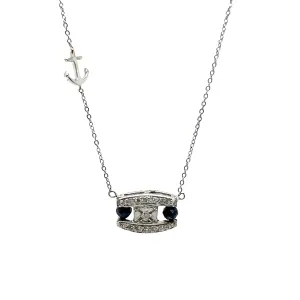 14k White Gold Diamond Pendant With Blue Sapphire Anchor