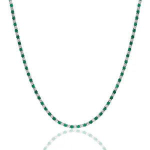 14K WHITE GOLD EMERALD DIAMOND TENNIS NECKLACE
