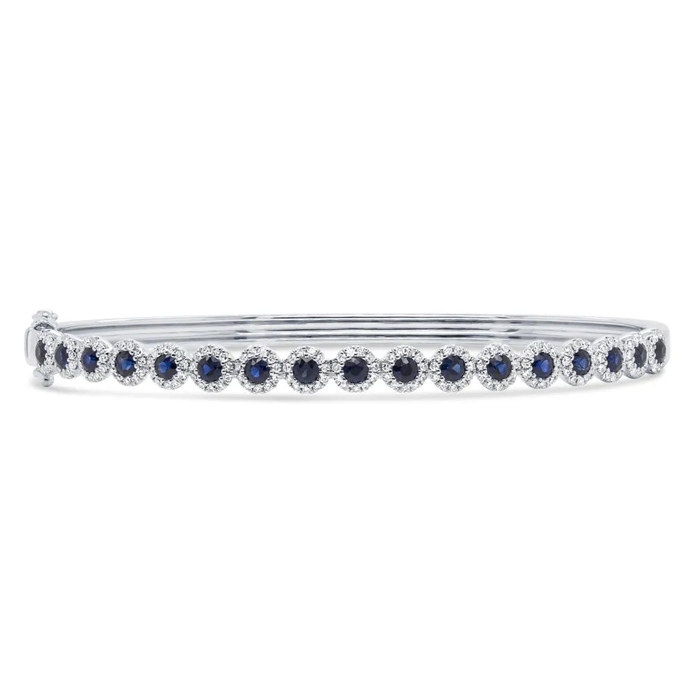 14K White Gold Sapphire Bangle with Diamond Halos