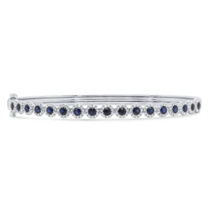 14K White Gold Sapphire Bangle with Diamond Halos