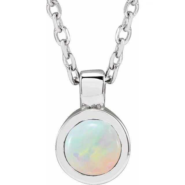 14K White or Yellow Gold Natural White Opal Bezel-Set 16-18" Necklace