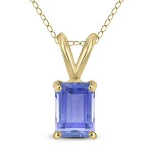 14K Yellow Gold 6X4Mm Emerald Shaped Tanzanite Pendant