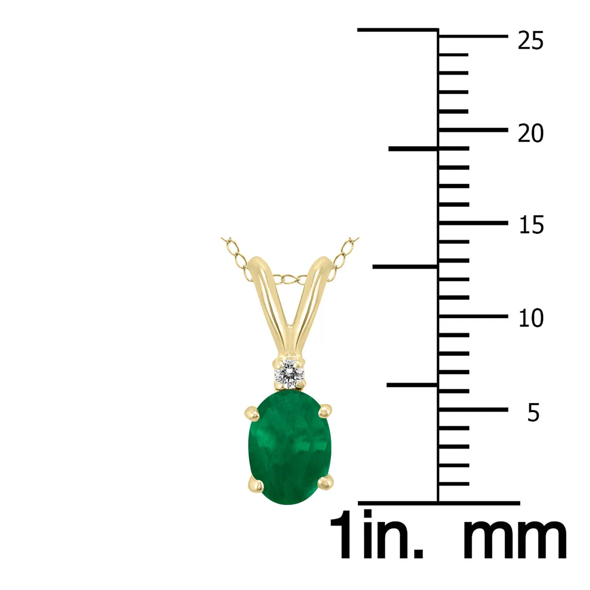 14K Yellow Gold 6X4Mm Oval Emerald And Diamond Pendant