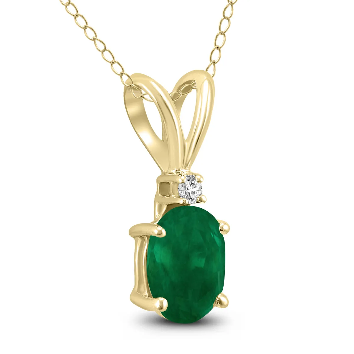 14K Yellow Gold 6X4Mm Oval Emerald And Diamond Pendant