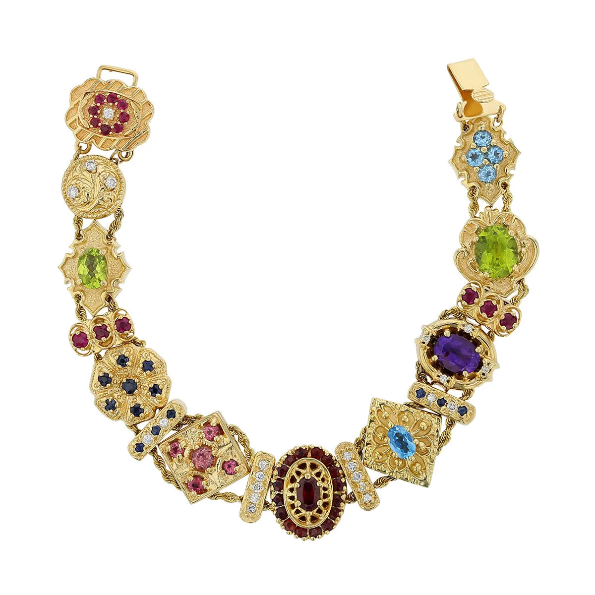 14K Yellow Gold 7-Inch Multi Gemstone Bracelet
