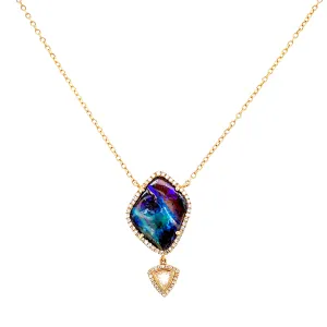 14K Yellow Gold Diamond   Boulder Opal Necklace