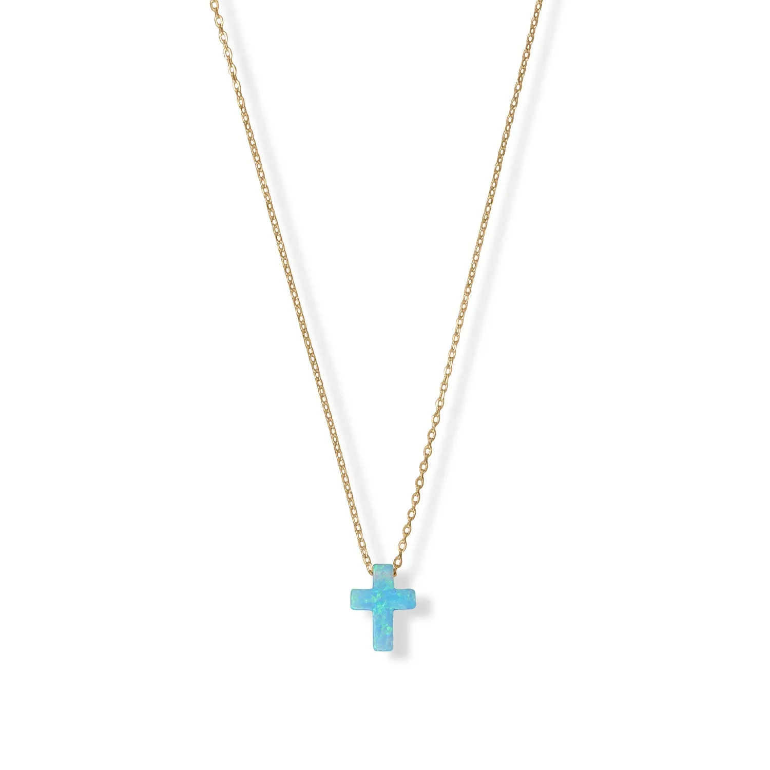16"   2" 14 Karat Gold Plated Synthetic Opal Cross Necklace