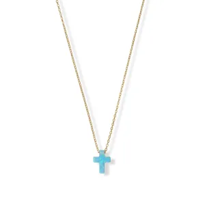 16"   2" 14 Karat Gold Plated Synthetic Opal Cross Necklace