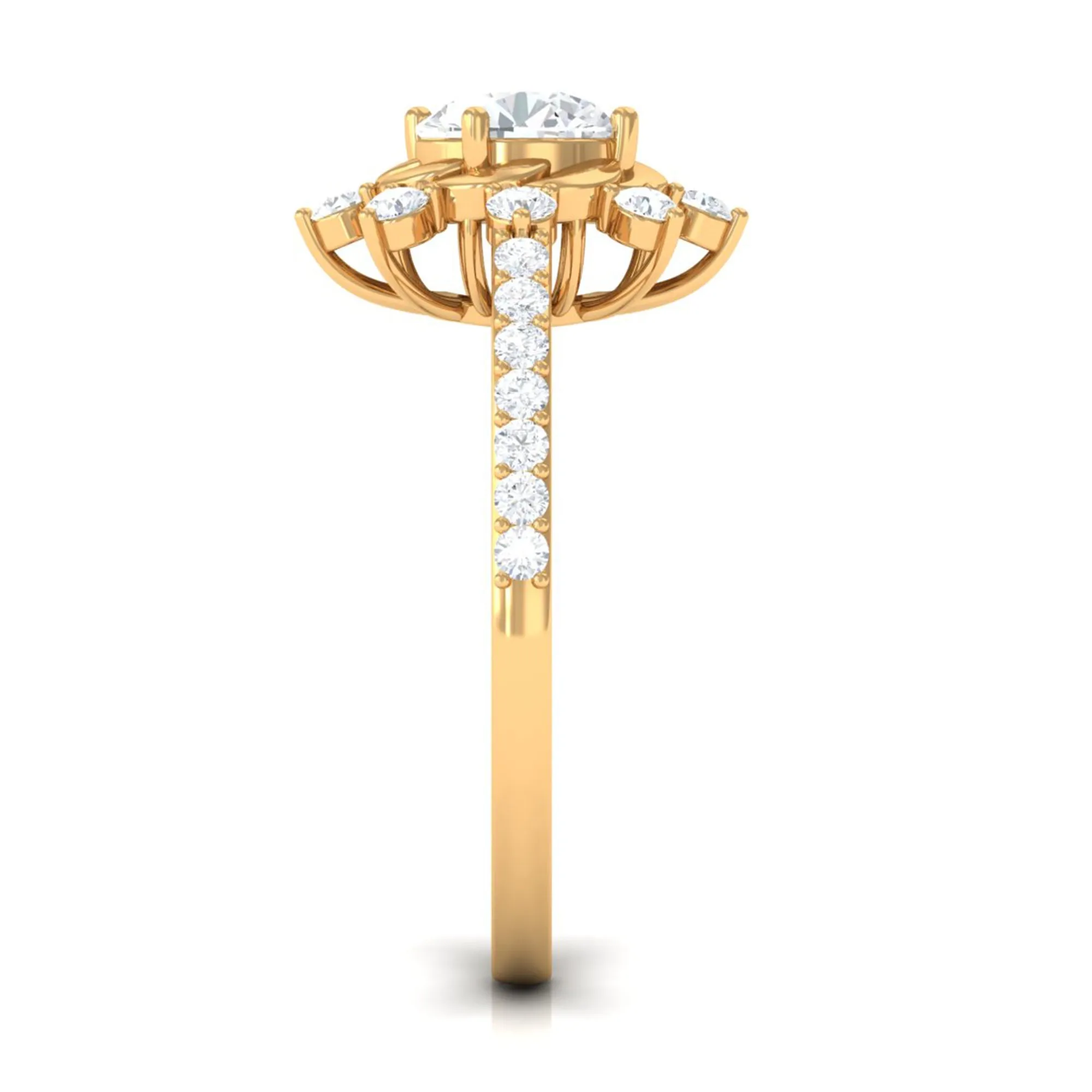 1.75 CT Round Zircon Designer Engagement Ring in Gold