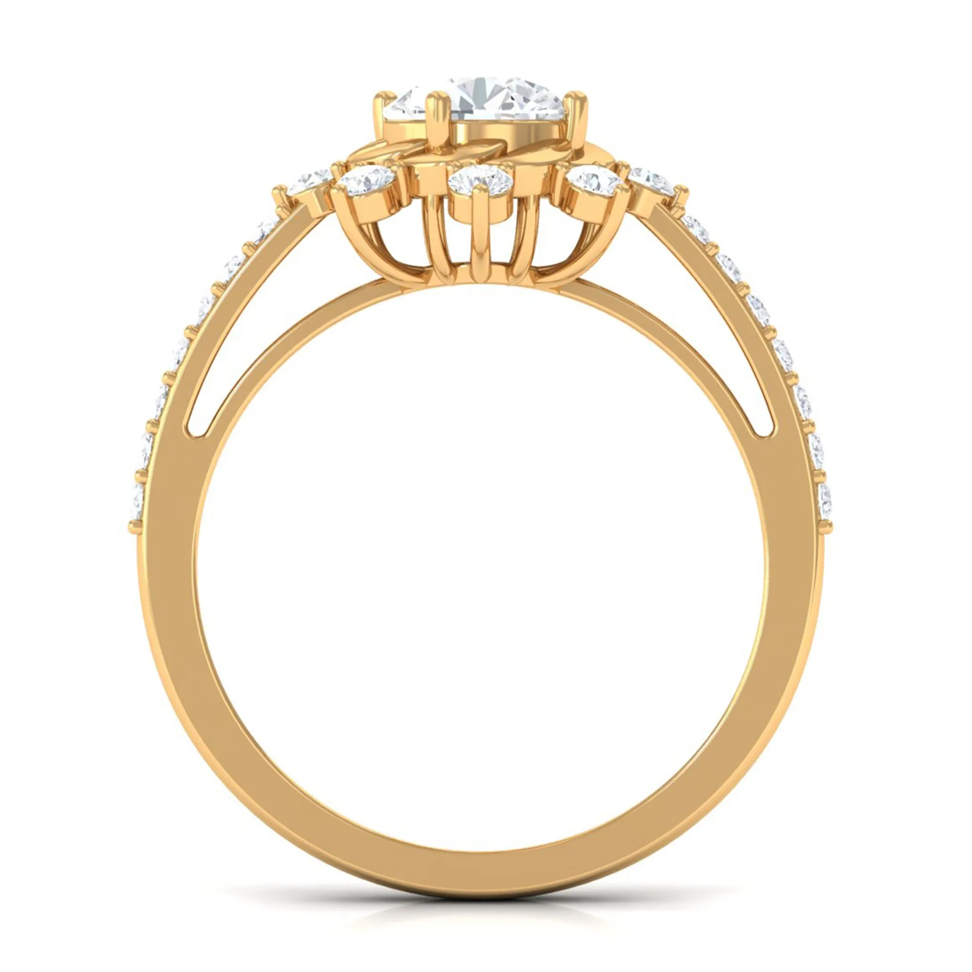 1.75 CT Round Zircon Designer Engagement Ring in Gold