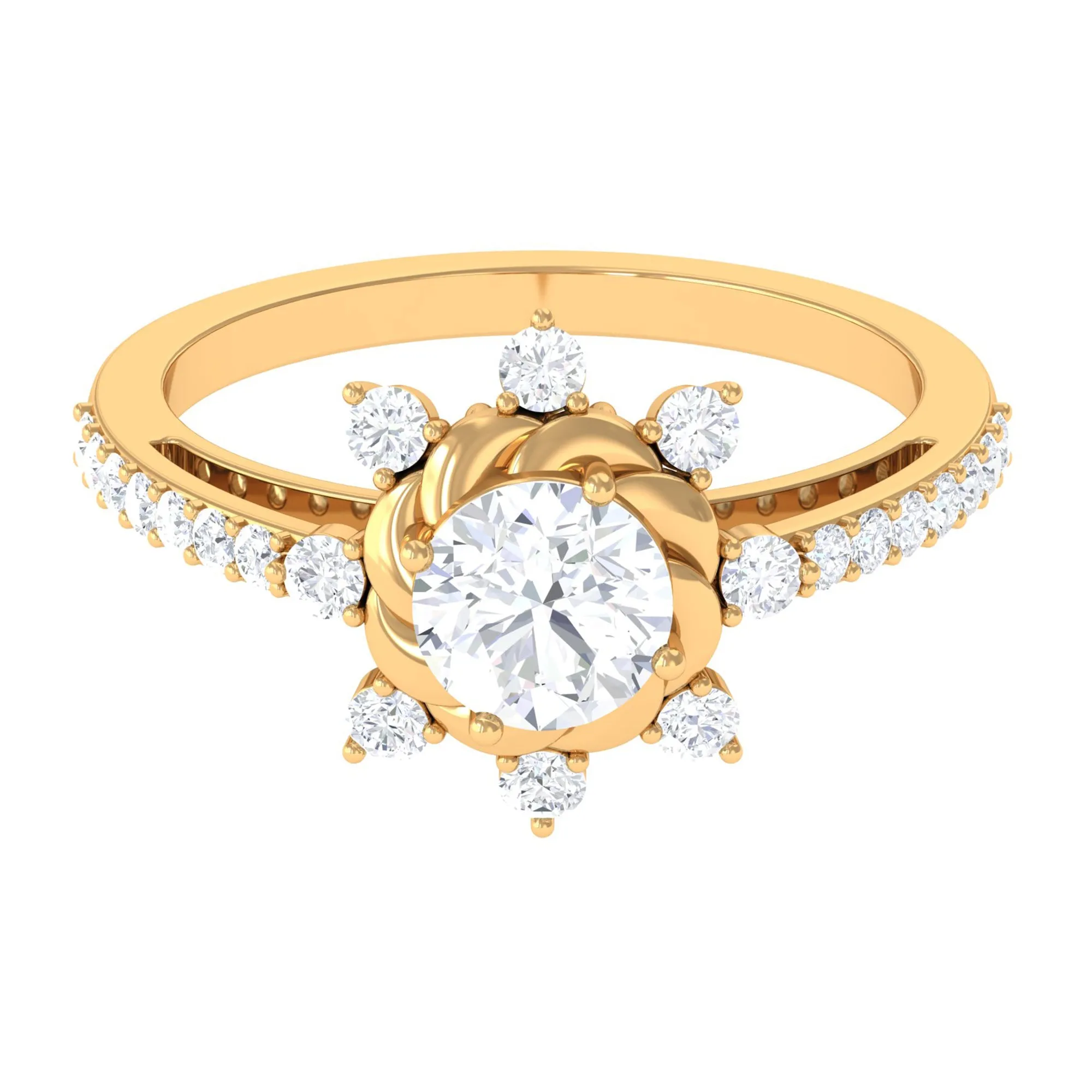1.75 CT Round Zircon Designer Engagement Ring in Gold