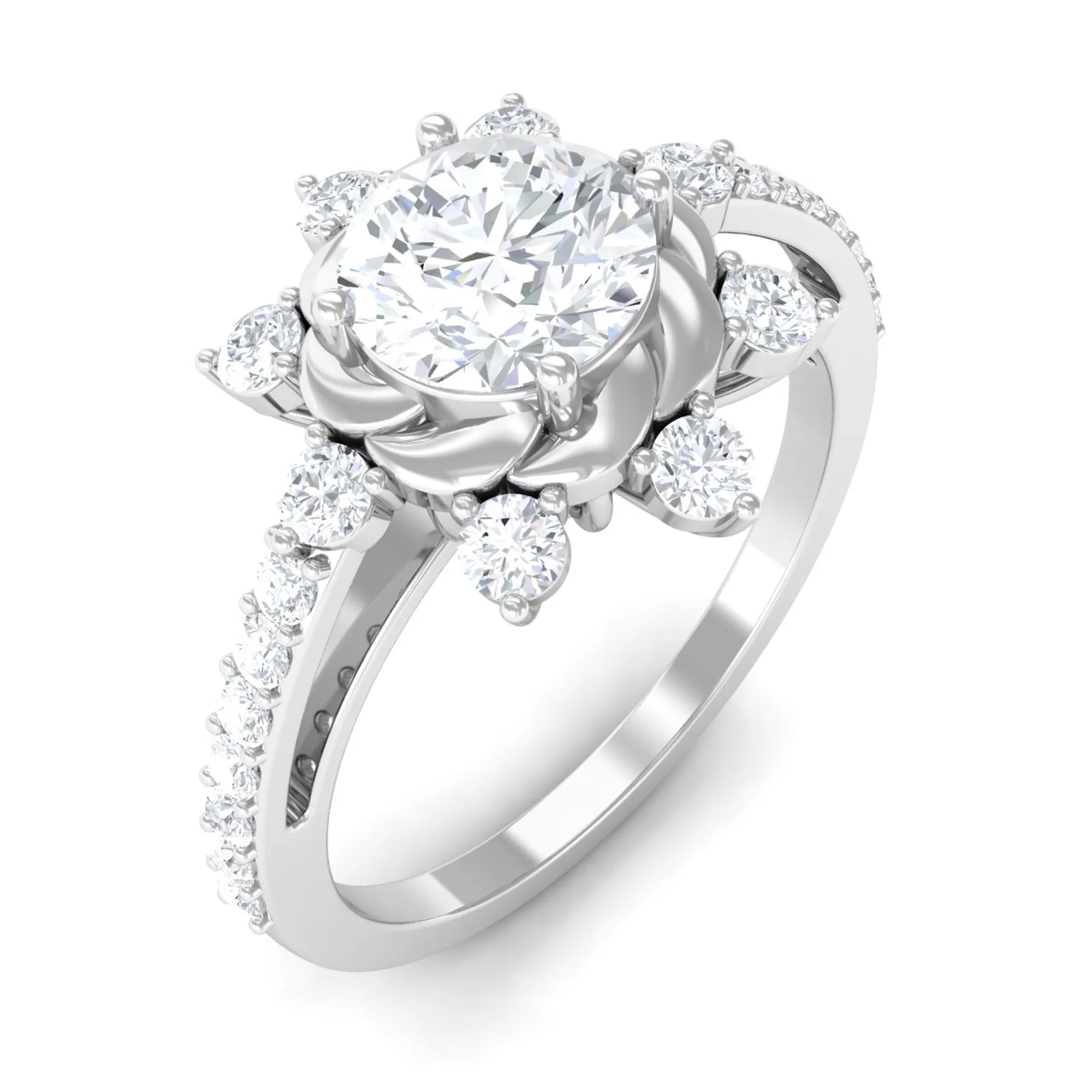 1.75 CT Round Zircon Designer Engagement Ring in Gold