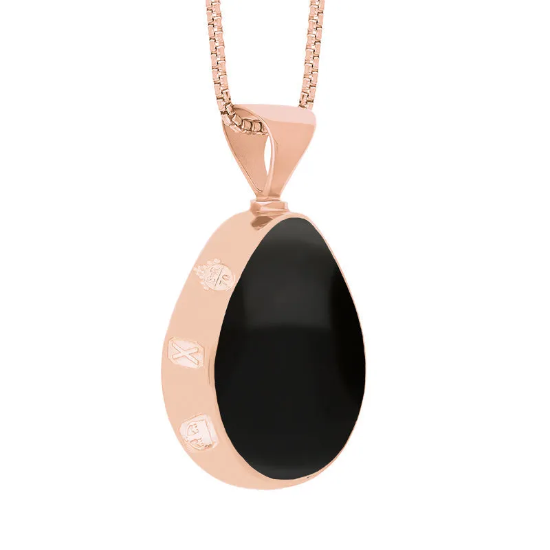 18ct Rose Gold Whitby Jet Lapis Lazuli Queens Jubilee Hallmark Double Sided Pear-shaped Necklace