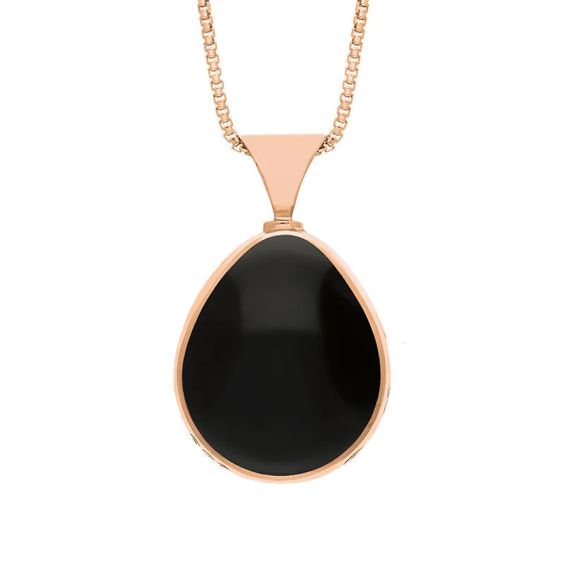 18ct Rose Gold Whitby Jet Lapis Lazuli Queens Jubilee Hallmark Double Sided Pear-shaped Necklace