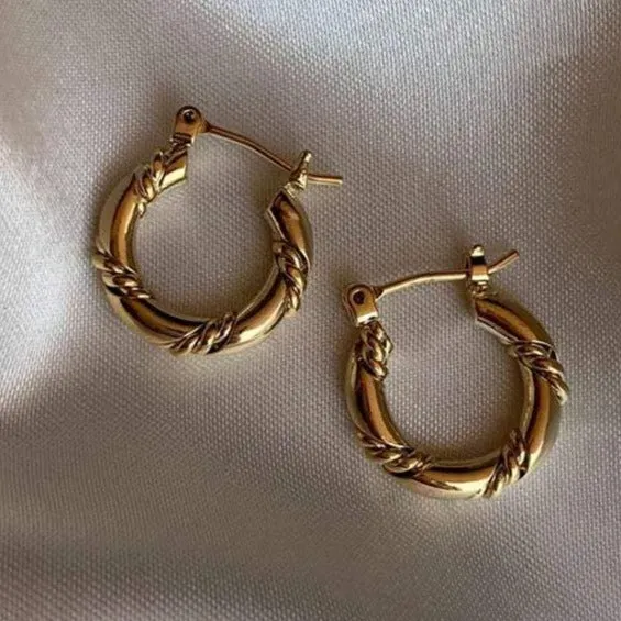 18K Gold-Filled Twisted Rope Hoop Earrings