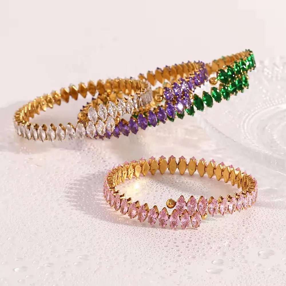 18k Gold-Filled Zircon Baguette Green Bangle