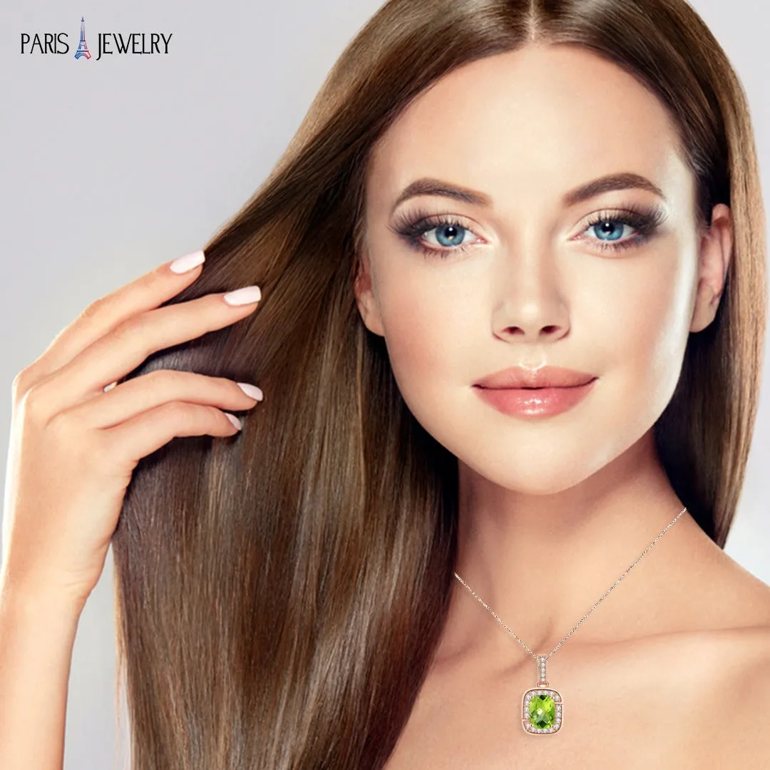 18K Rose Gold Created Peridot Princess Halo Pendant Necklace, Earrings and Tennis Bracelet Jewelry Set Plated